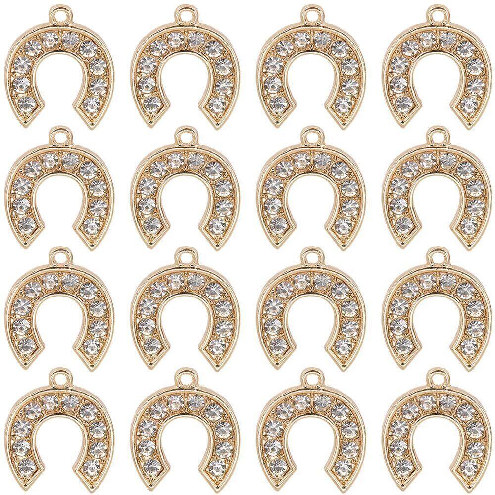 9512 1 Box 40Pcs Rhinestone Horseshoe Charms Bulk Gold Horse Shoe Charms